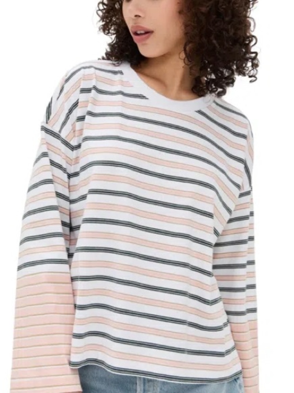 Madewell Relaxed Crewneck Long-Sleeve Striped Top in White and Blush